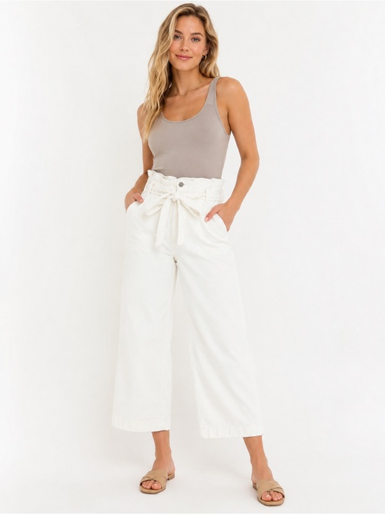 J. Crew Pants - J.Crew White High Rise Wide Leg Cropped Jeans Tie Waist Size 32